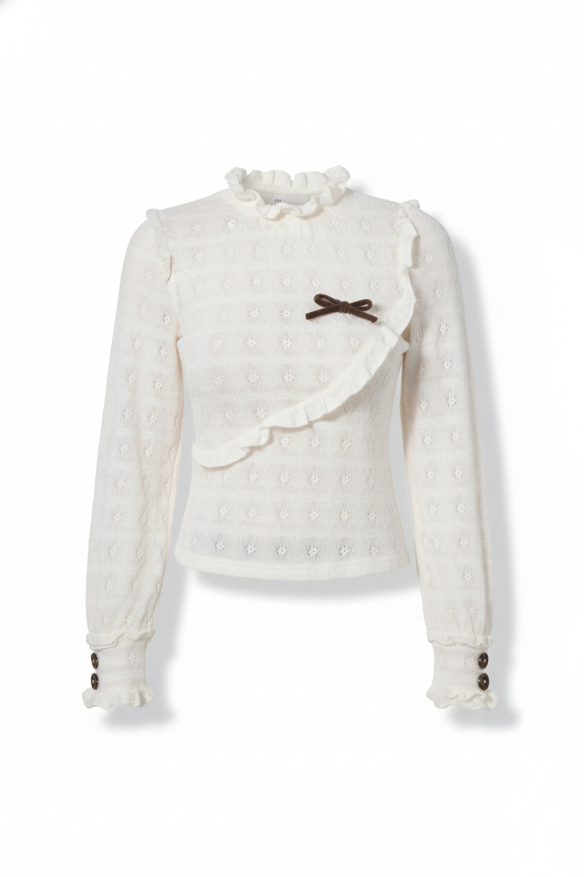 Jacquard Knit Top with Ruffled Edges