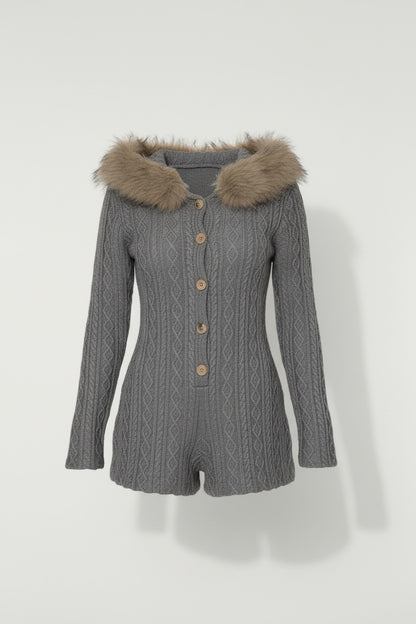 Cozy Hooded Cable Knit Jumpsuit