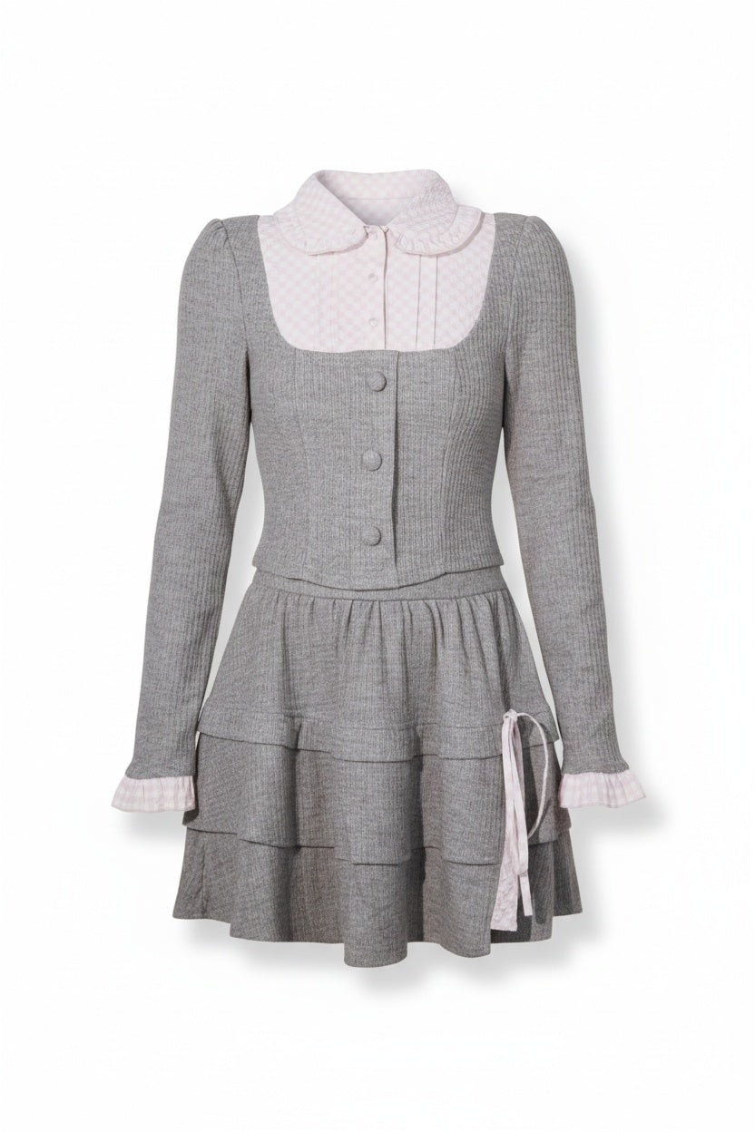 Melange Checkered Two-Piece in Dusty Grey