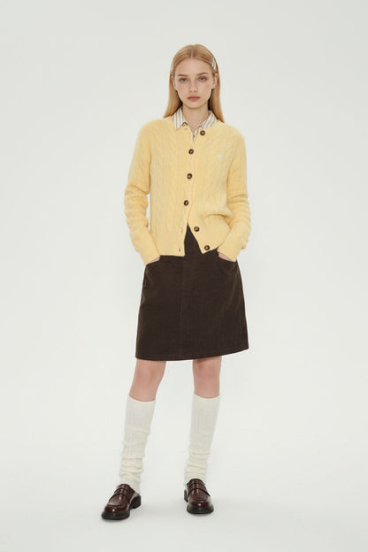 Butter Yellow Cable Knit Cardigan