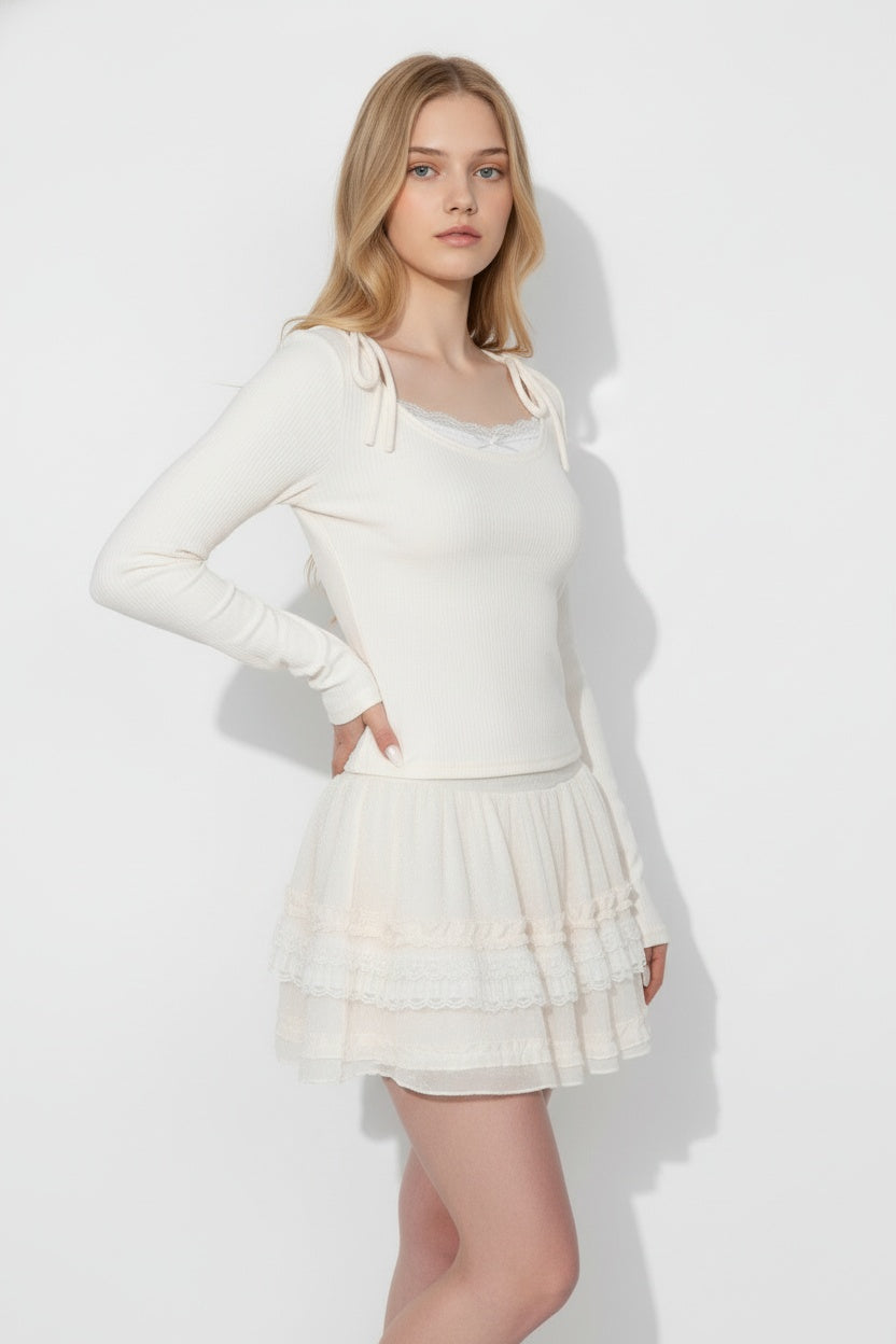 Lace-Up Bow Detail Long Sleeve Blouse