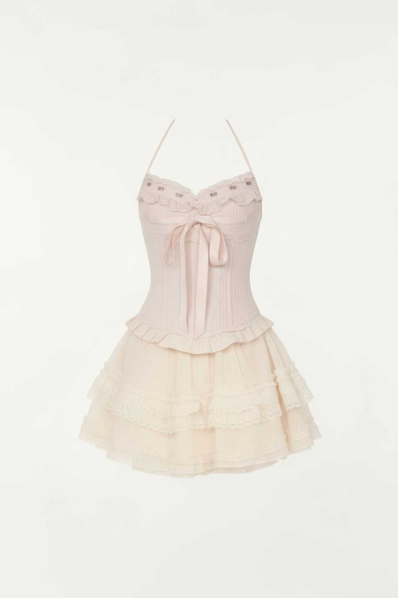 Sweetheart Neck Camisole with Cascading Tulle Mini Skirt