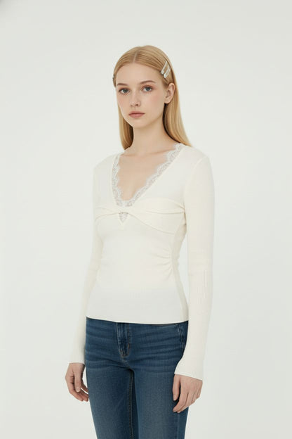 Vintage Lace V-Neck Knit Top