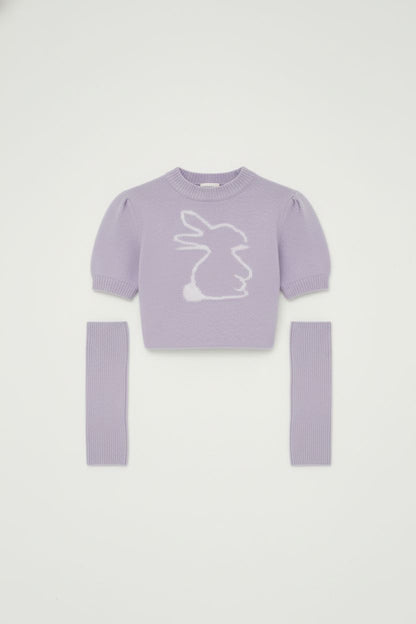 Purple Bunny Sleeve-Cover Knit Sweater