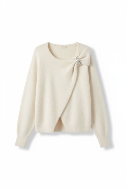 Soft Fuzzy Mohair Beaded Bow Sweater