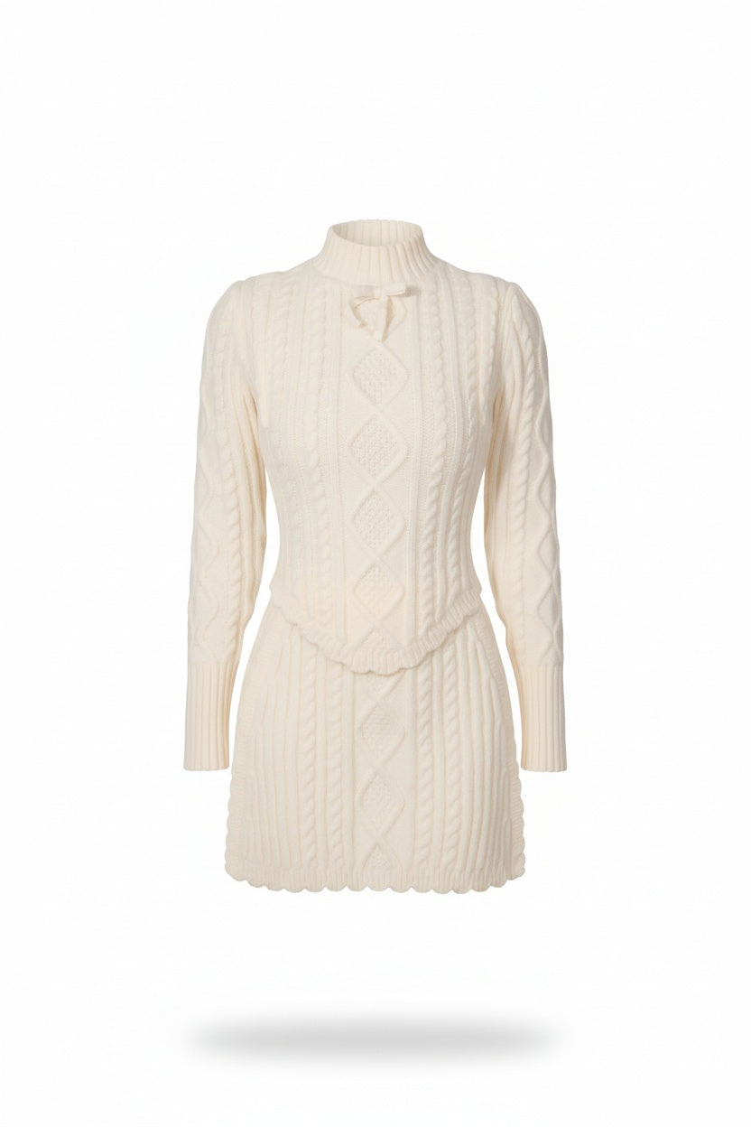 Mock Neck Knit Sweater & A-Line Skirt Set