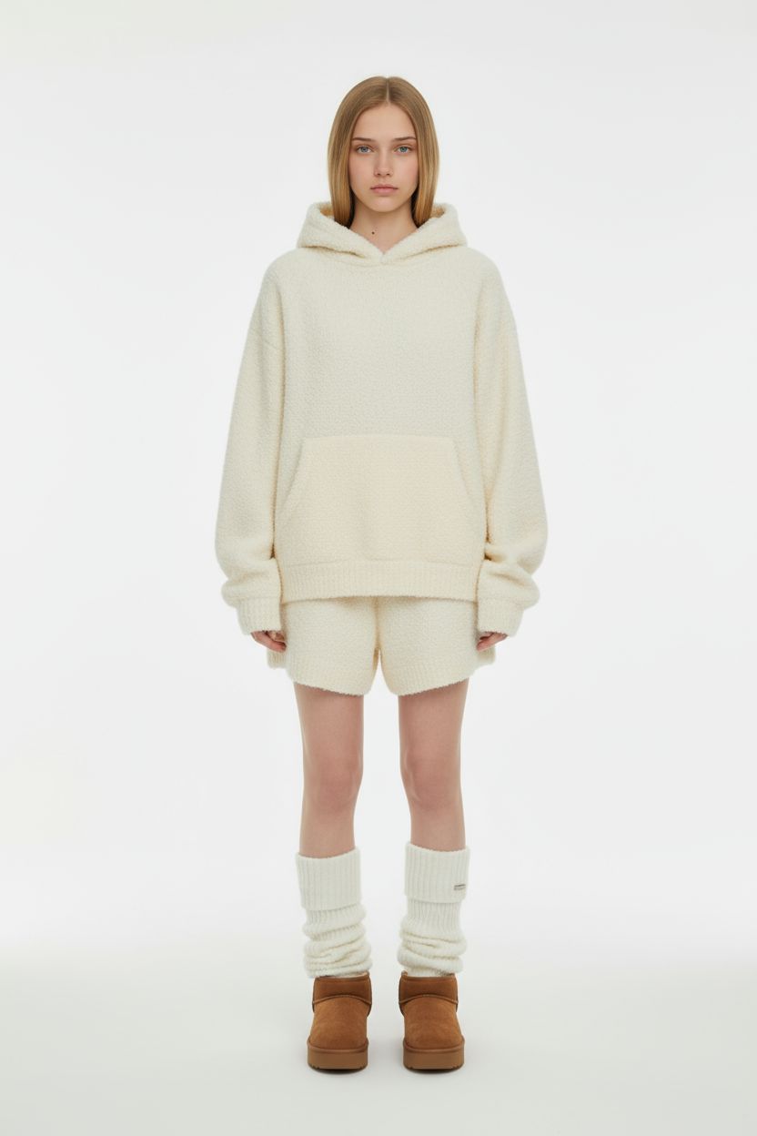 Soft Knit Hoodie and Shorts Two-Piece Set