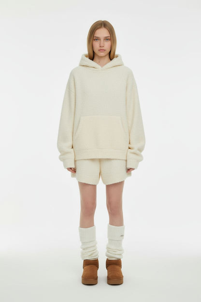 Soft Knit Hoodie and Shorts Two-Piece Set