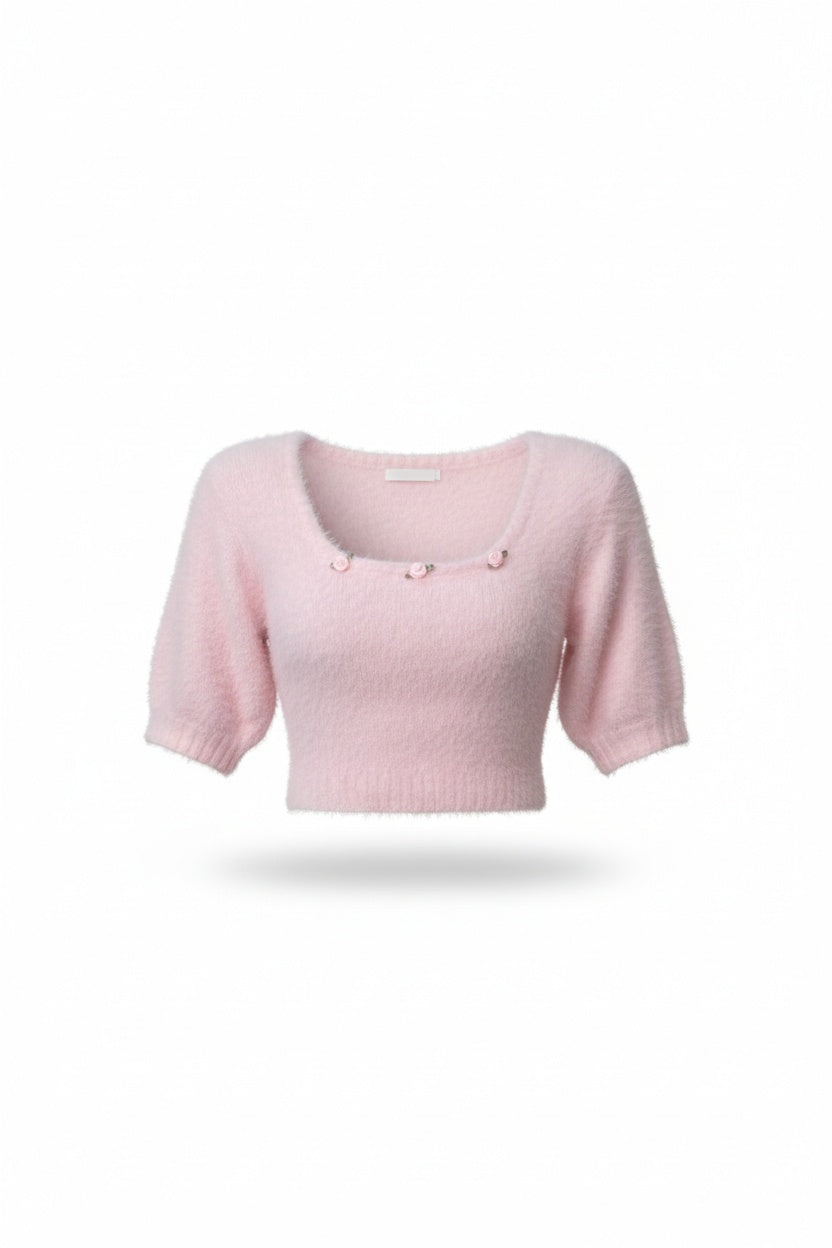 Floral Short-Sleeve Sweater