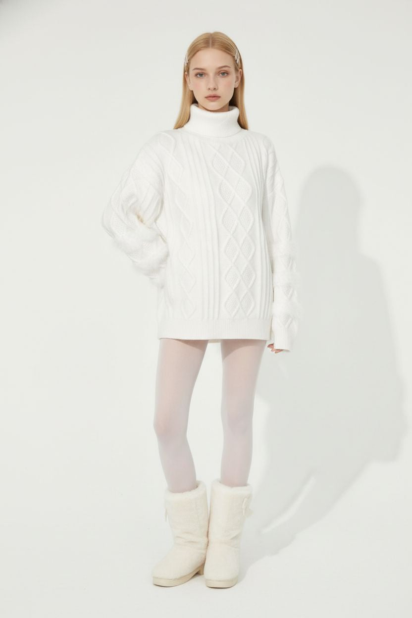 Loose Furry Patchwork Cable Knit Sweater