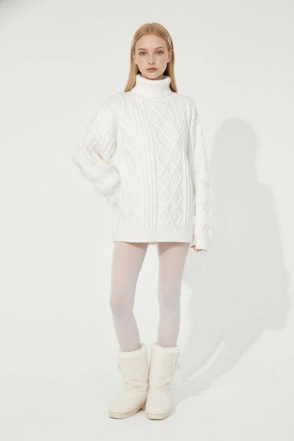 Loose Furry Patchwork Cable Knit Sweater