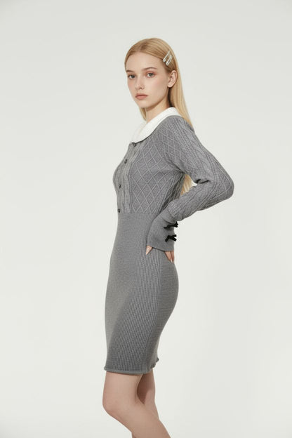 Gray Peter Pan Collar Knit Bodycon Dress
