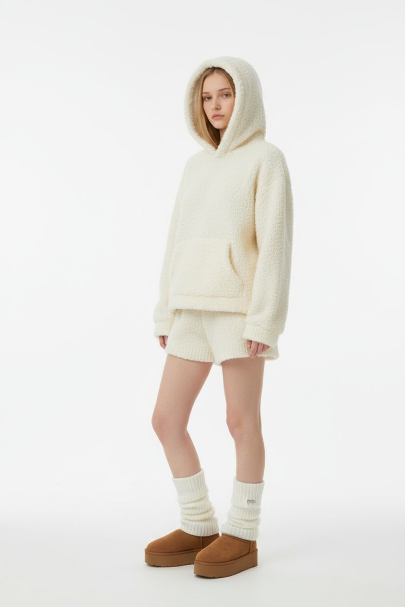 Soft Knit Hoodie and Shorts Two-Piece Set