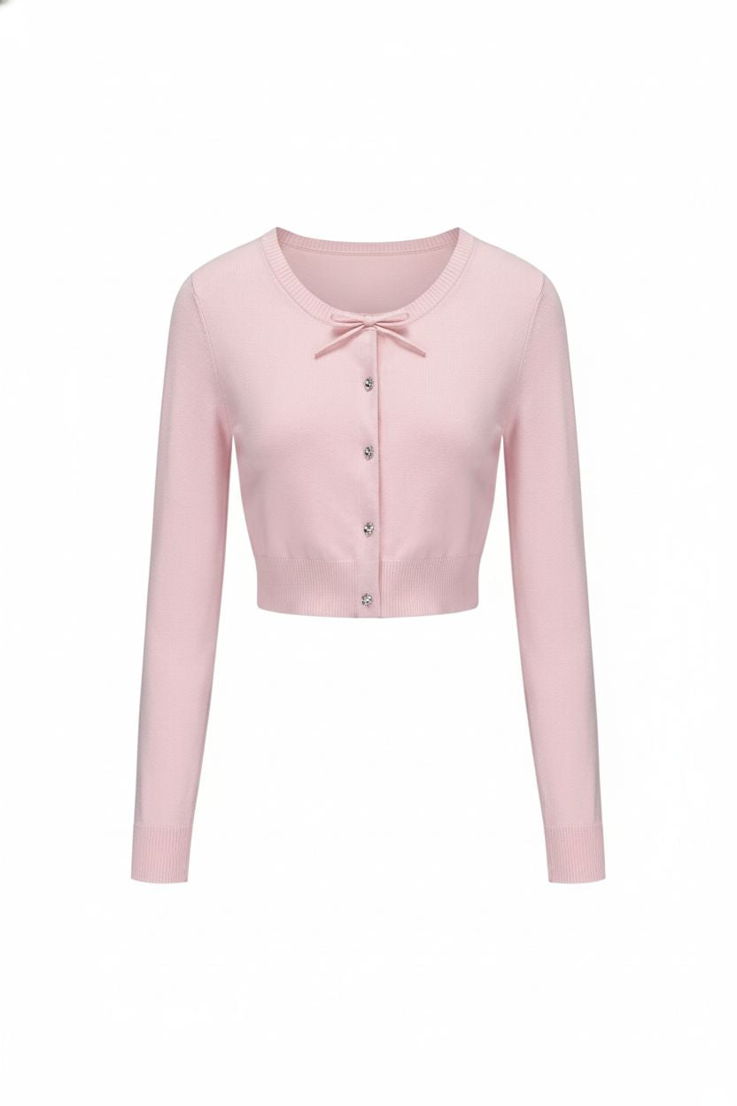Cute Pink Bow Knit Cardigan