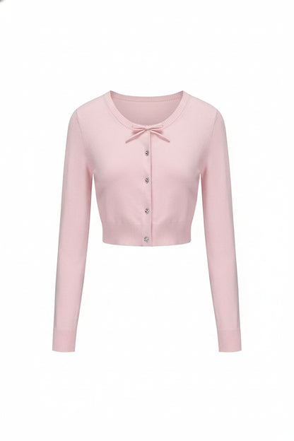 Cute Pink Bow Knit Cardigan