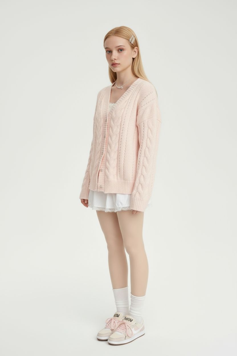 Loose Cable Knit Cardigan – Cozy Slouchy Fit