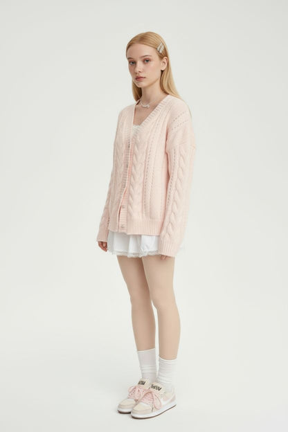 Loose Cable Knit Cardigan – Cozy Slouchy Fit