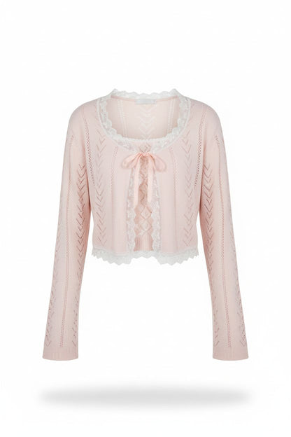 Lace Knit Two-Piece Set – Sweet Cardigan &amp; Inner Top