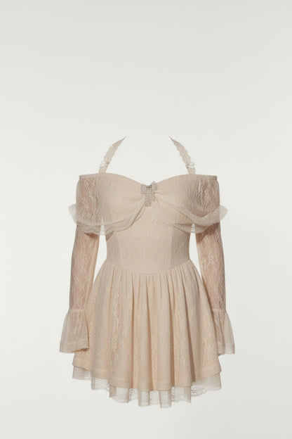 Off-Shoulder Lace Halter Neck Dress