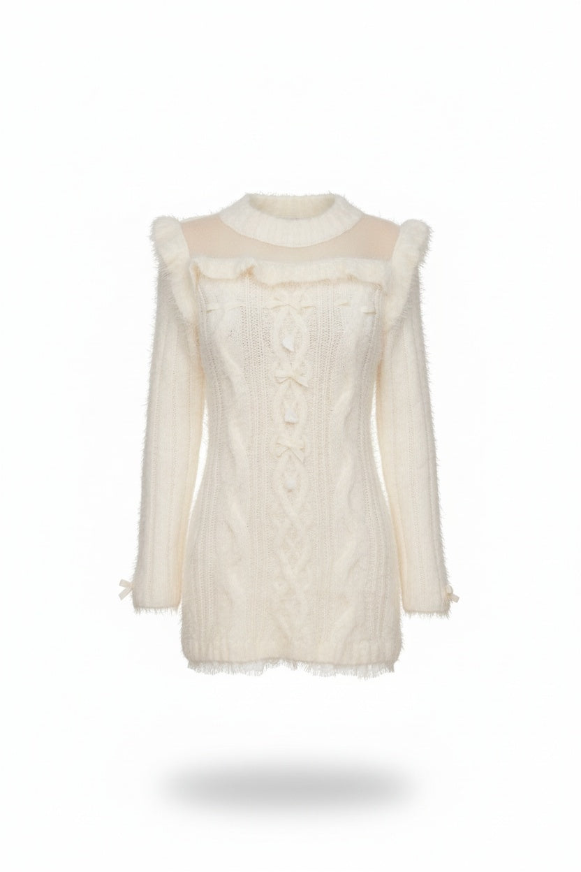 White Wool-Knit Sweater Dress