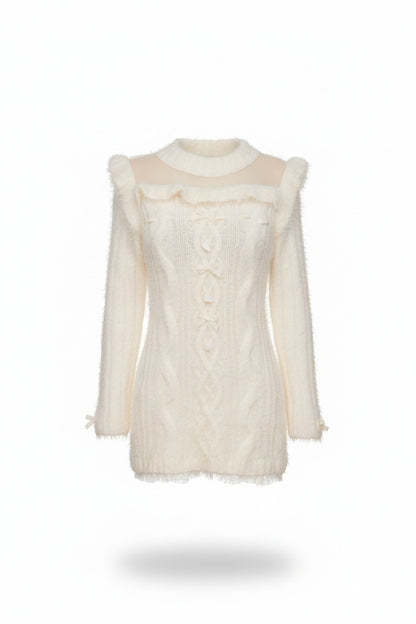 White Wool-Knit Sweater Dress