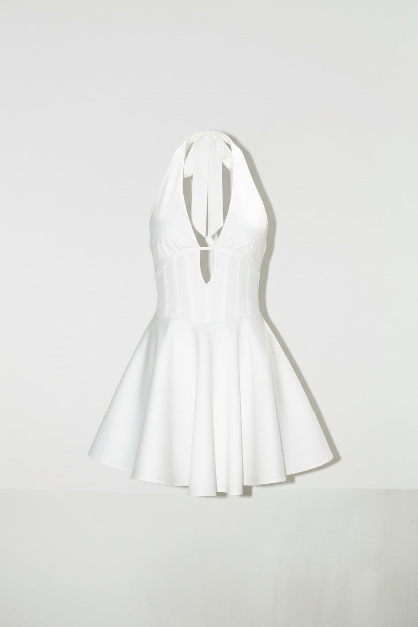 Pure White French V-Neck Camisole Dress