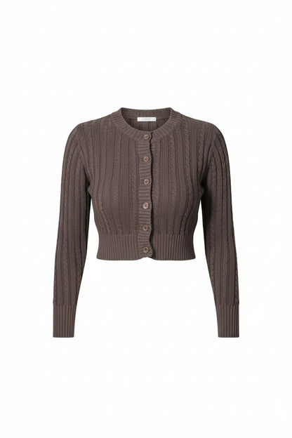 Vintage Round-Neck Cable Knit Cardigan