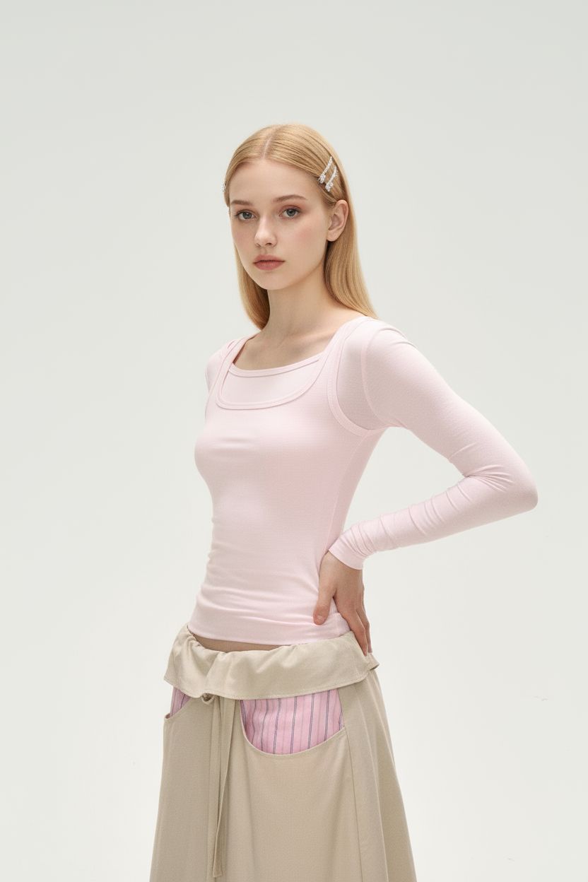 Pink Designer Layered-Look Top