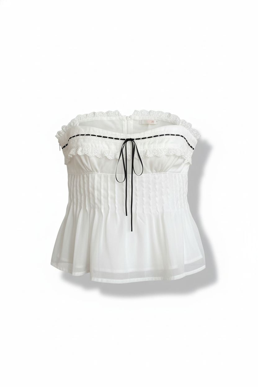 Polka Dot Cardigan + Lace Tube Top Set