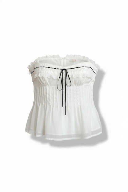 Polka Dot Cardigan + Lace Tube Top Set