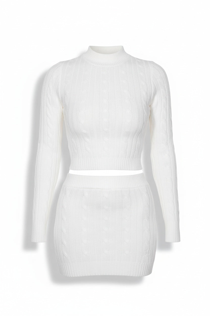 White Cable Knit Sweater & Mini Skirt Set