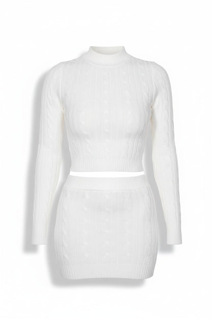 White Cable Knit Sweater & Mini Skirt Set