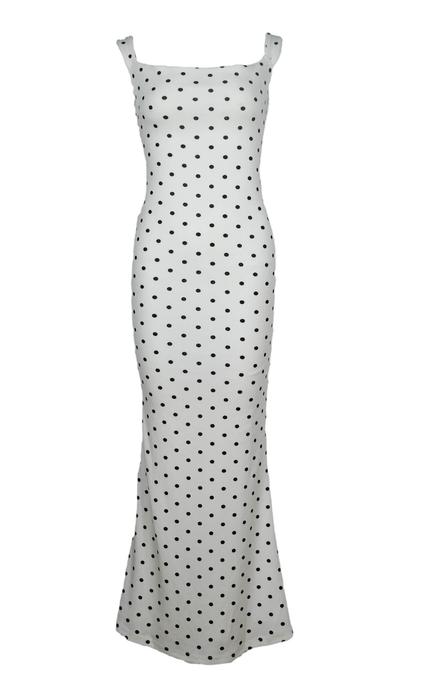 Bow-back black polka dot maxi dress