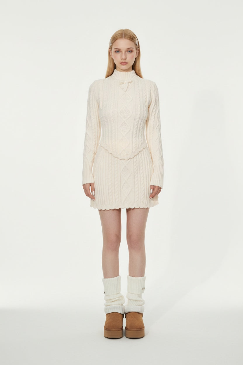 Mock Neck Knit Sweater & A-Line Skirt Set