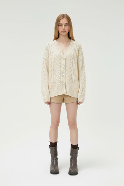 Loose Cable Knit Cardigan – Cozy Slouchy Fit