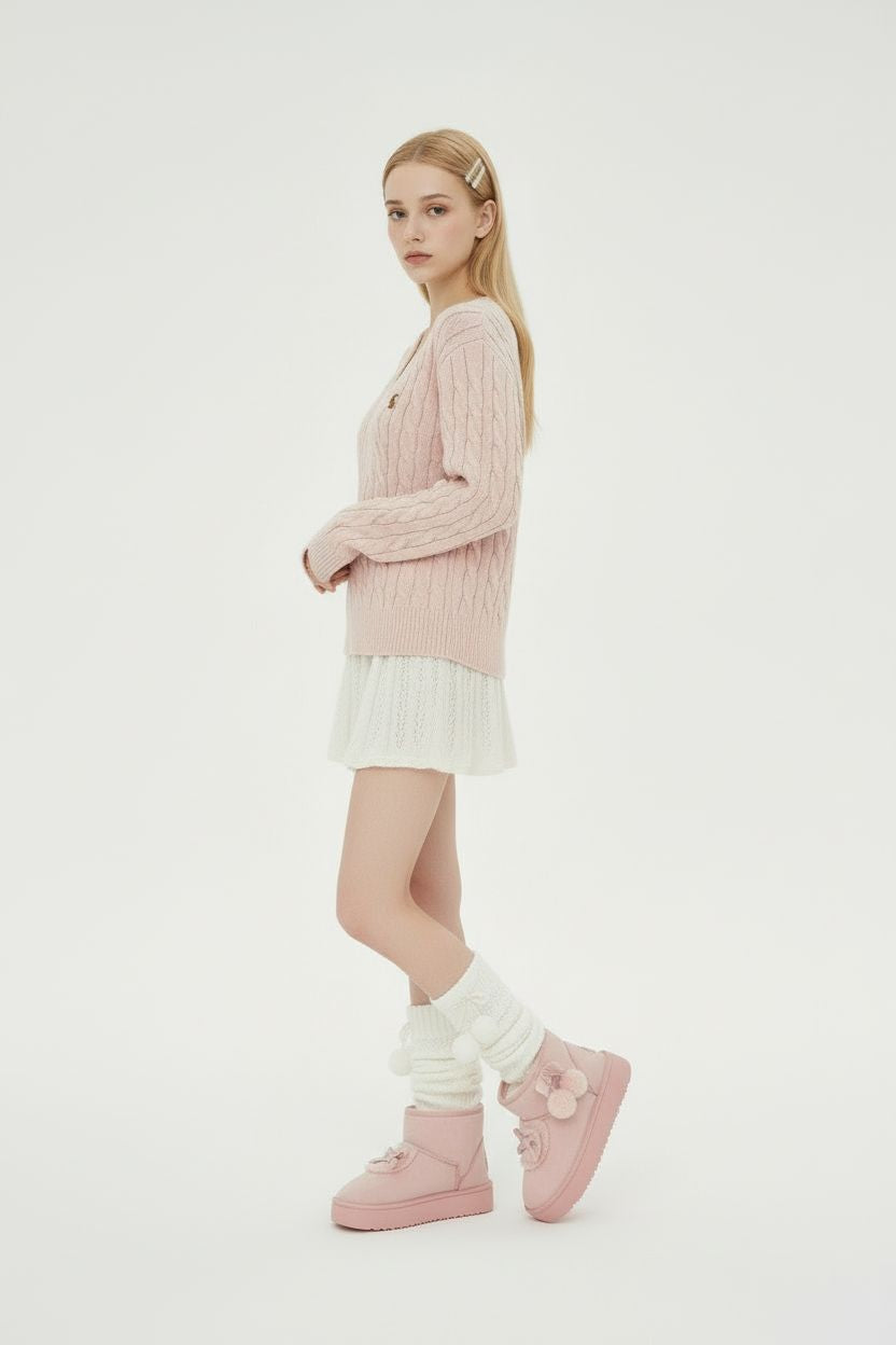 V-Neck Cable Knit Sweater