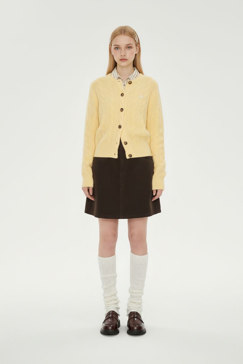 Butter Yellow Cable Knit Cardigan
