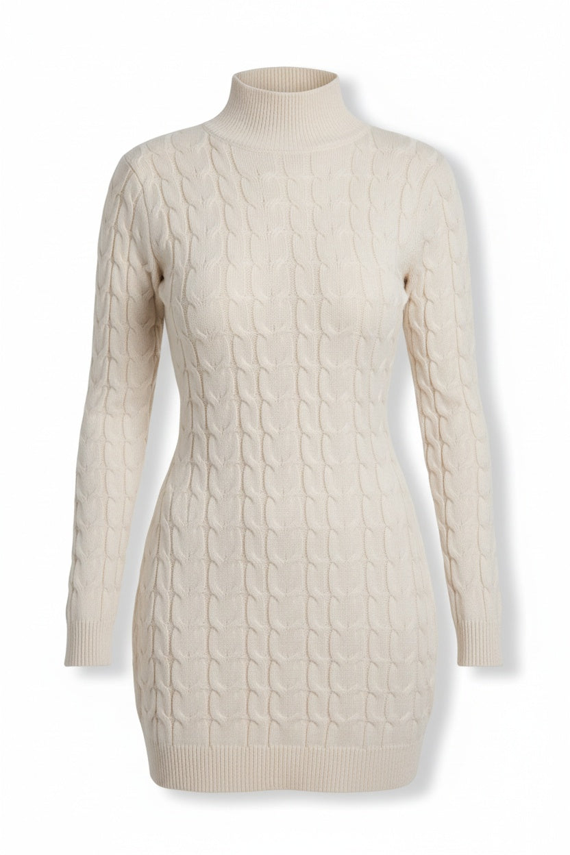 High-Neck Cable Knit Dress with Low Back