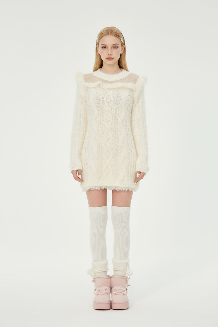 White Wool-Knit Sweater Dress
