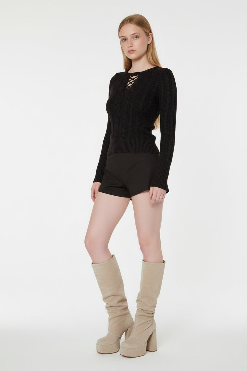 Black Chunky Knit Top