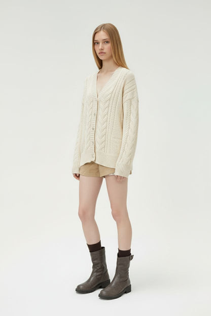 Loose Cable Knit Cardigan – Cozy Slouchy Fit