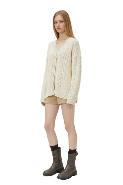 Loose Cable Knit Cardigan – Cozy Slouchy Fit