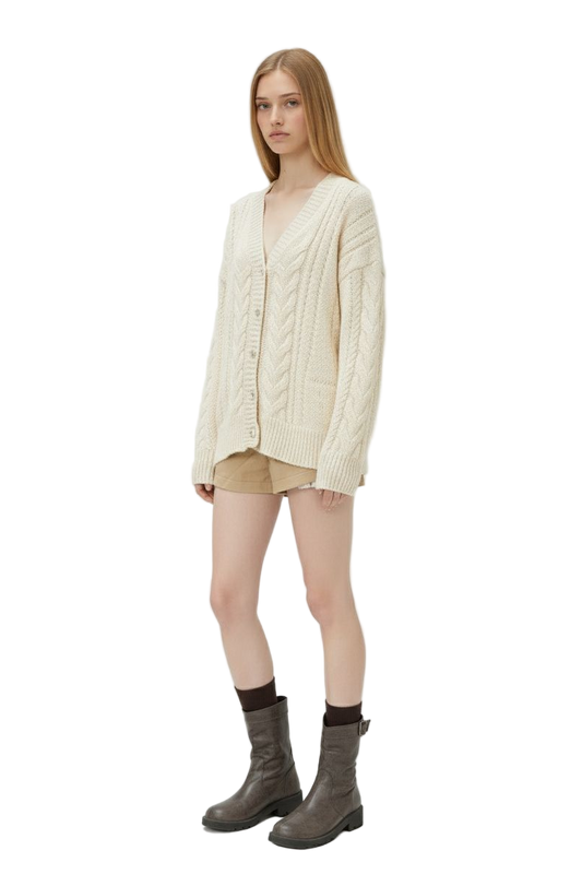 Loose Cable Knit Cardigan – Cozy Slouchy Fit