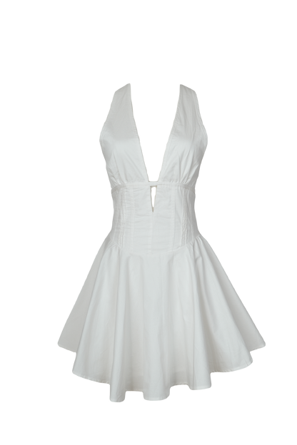 Pure White French V-Neck Camisole Dress