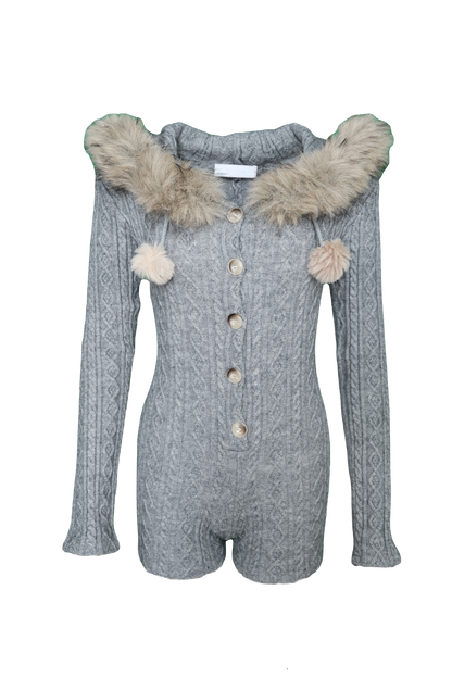 Cozy Hooded Cable Knit Jumpsuit